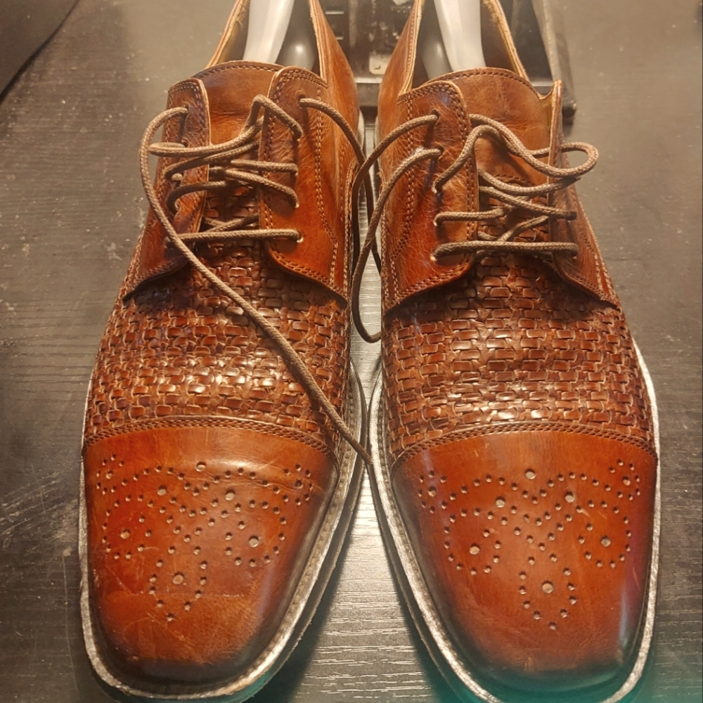Vintage Johnston And Murphy Woven Leather Dress Shoes with leather stretchers